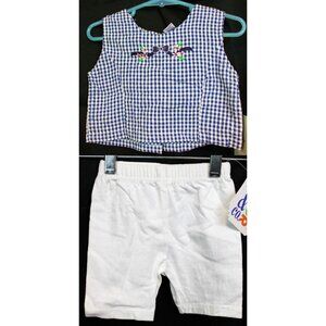 2pc Outfit Feu Follet Paris Shirt sz 2T Blue Plaid Color & Co White Shorts Summe